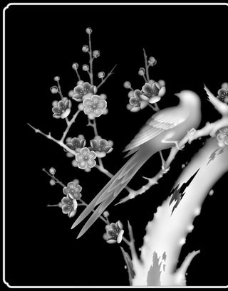 檀雕梅花花鸟门板图片