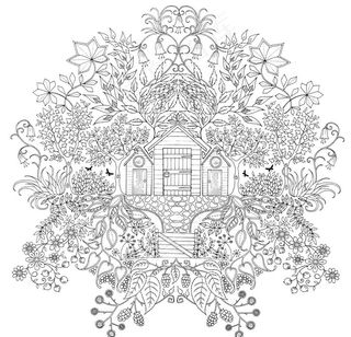 秘密花园树屋黑白简笔画图片