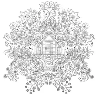 秘密花园树屋黑白简笔画图片