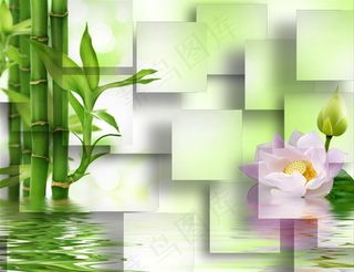 3D立体竹子荷花图片