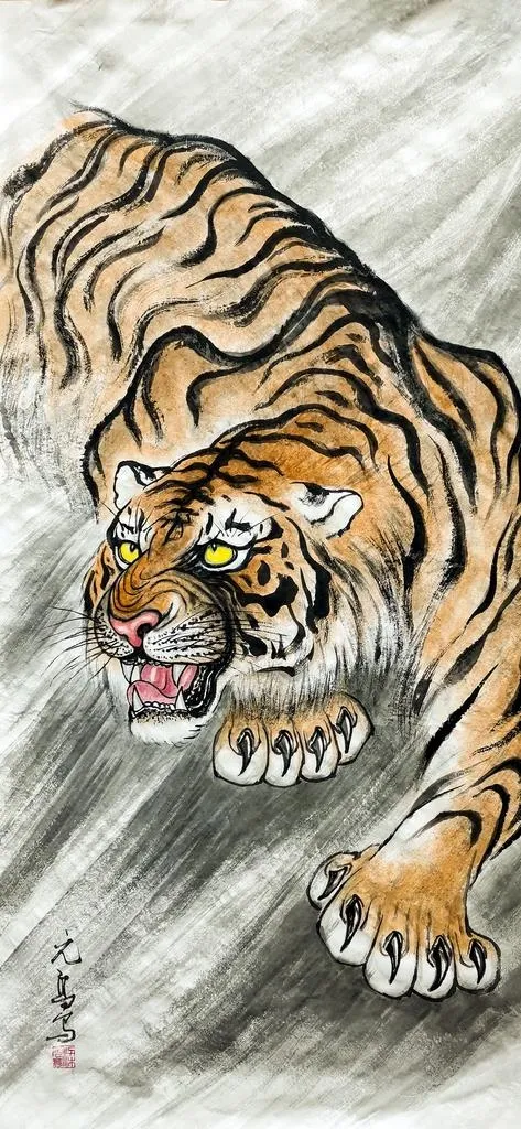 小写意下山虎图片