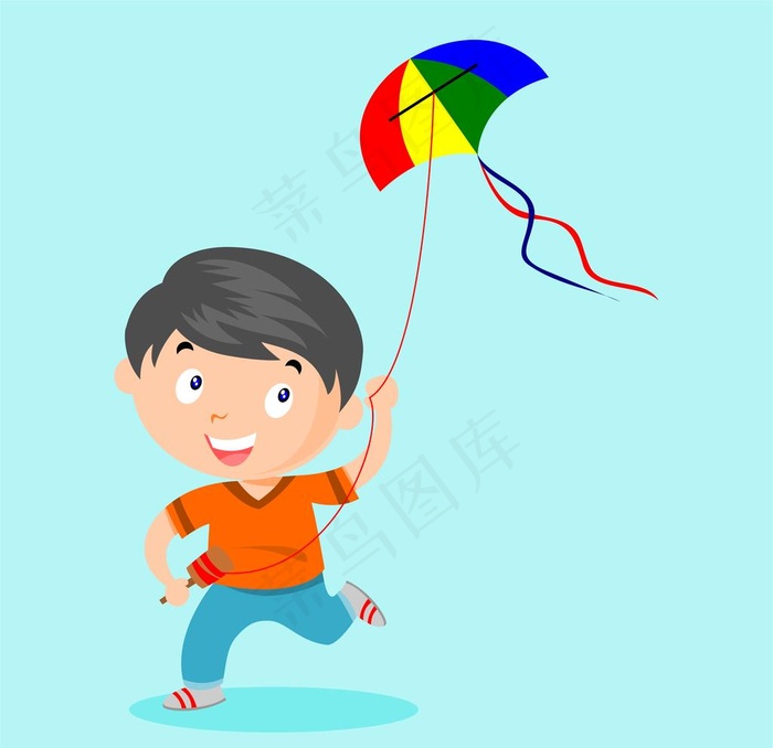 卡通小男孩放风筝图片ai矢量模版下载