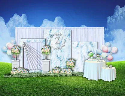 大理石户外婚礼迎宾区图片