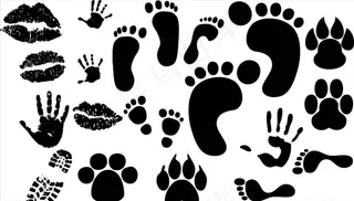 矢量剪影唇印脚印手印图片