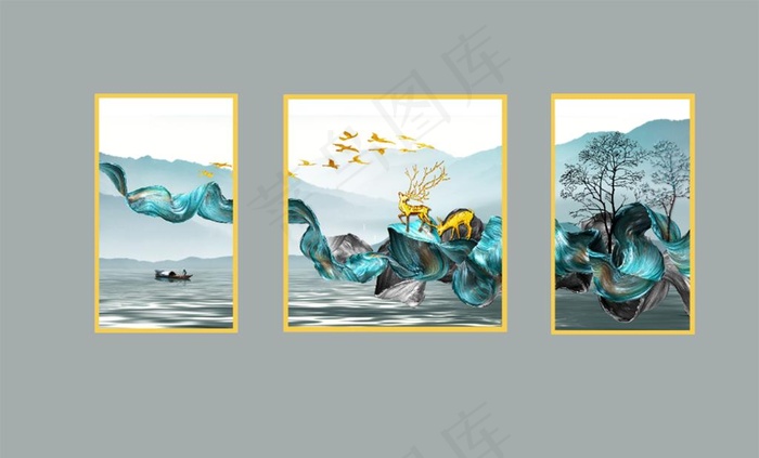 北欧现代麋鹿装饰画图片(12756X5669(DPI:180))psd模版下载