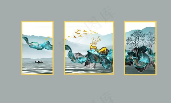 北欧现代麋鹿装饰画图片(12756X5669(DPI:180))psd模版下载