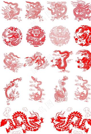 龙纹剪纸元素图片