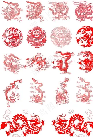 龙纹剪纸元素图片