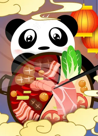 卡通熊猫火锅图片