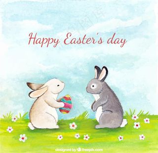 可爱水彩绘彩蛋兔子图片