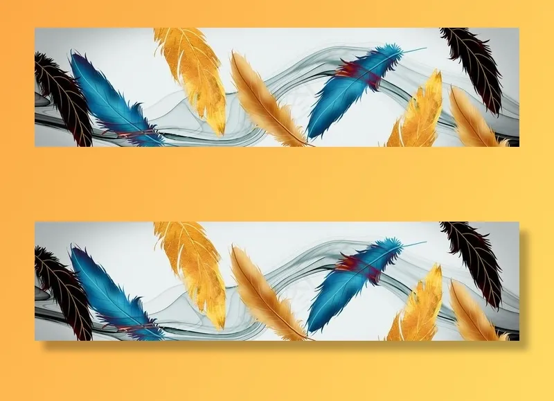 轻奢羽毛装饰画图片(14173X3937(DPI:200))psd模版下载