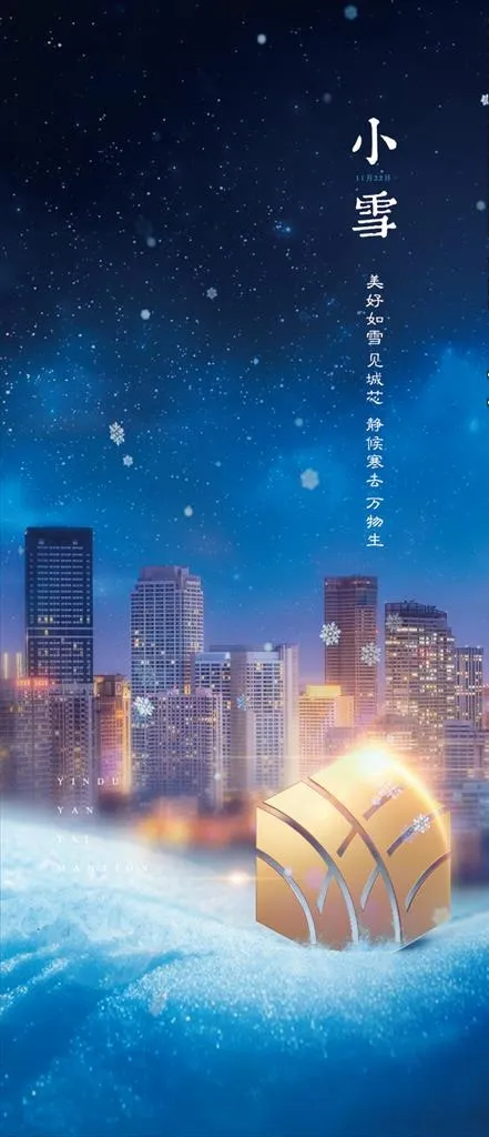 蓝色繁华城市小雪节气海报图片(1500X3248(DPI:300))psd模版下载