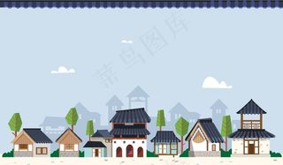 手绘古代建筑图片