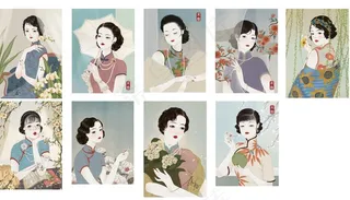 复古老上海女人插画图片