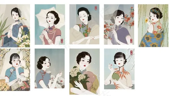 复古老上海女人插画图片 复古老上海女人插画图片
