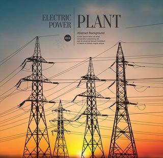矢量高压线海报 高压线剪影图片