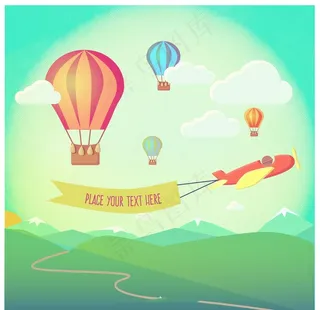 热气球横幅飞机图片