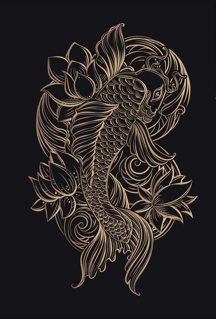 鲤鱼纹身刺绣矢量图图片