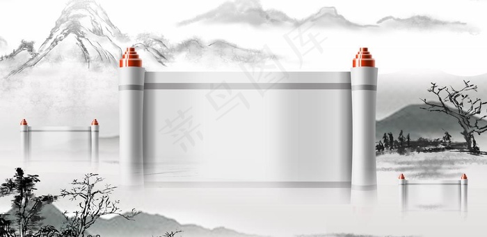 水墨画卷轴图片