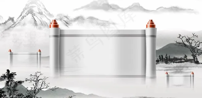 水墨画卷轴图片
