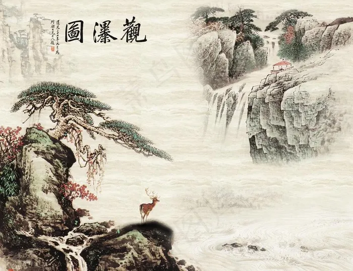 山水画背景墙图片(8504X6803(DPI:72))psd模版下载