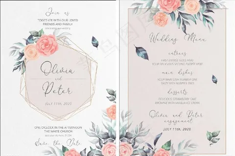 玫瑰花装饰婚礼邀请卡图片