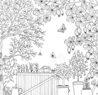 秘密花园黑白简笔画图片