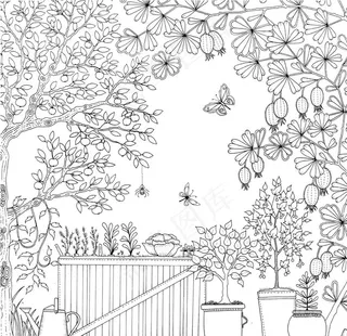 秘密花园黑白简笔画图片