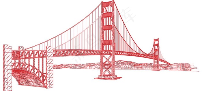 线描矢量长江大桥建筑图片ai矢量模版下载