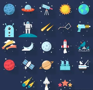 扁平化卡通可爱宇宙探索插画素材图片