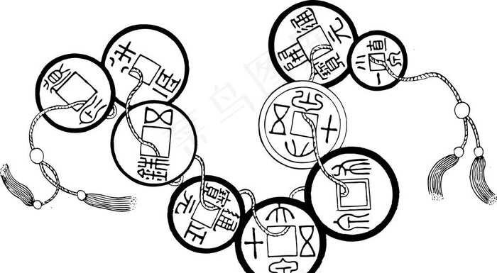 铜钱 古代货币  线描 图片ai矢量模版下载