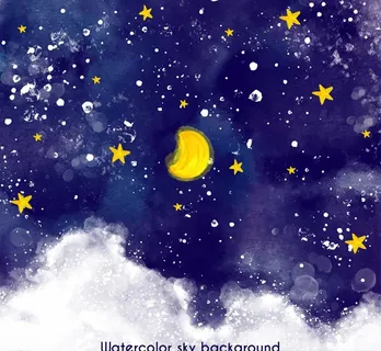 水彩绘夜空风景矢量素材图片
