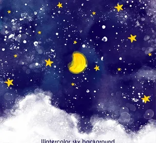 水彩绘夜空风景矢量素材图片