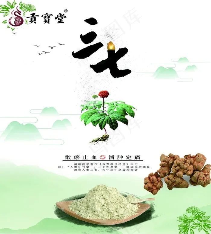 三七海报  药材  三七粉图片