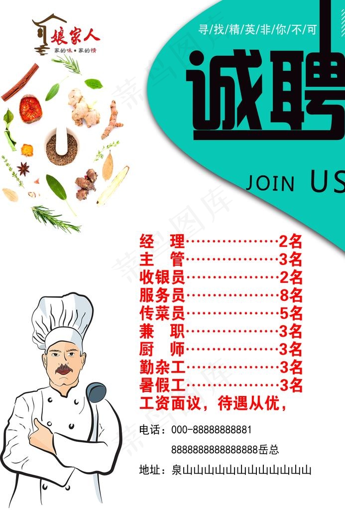 餐饮招聘海报图片psd模版下载