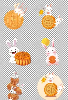 中秋节可爱小兔子和月饼图片