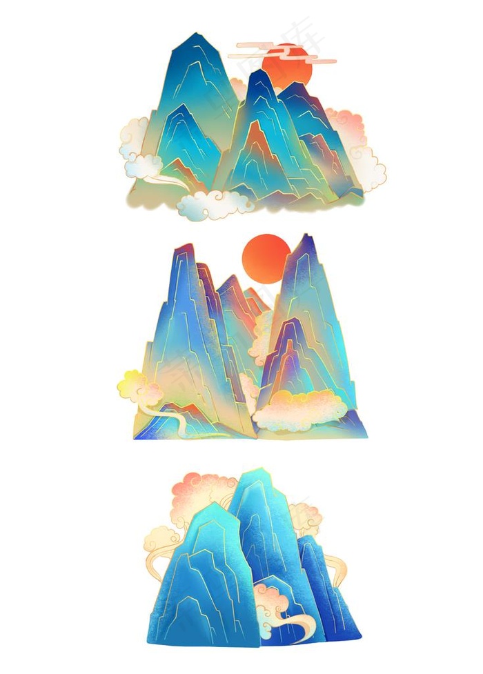 复古国潮山图片(3072X4107(DPI:300))psd模版下载