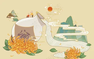 重阳节菊花白酒传统插画卡通背景图片