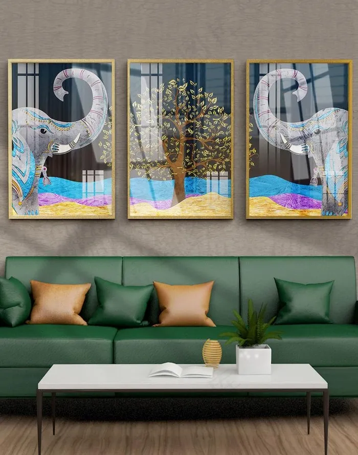 手绘奢华抽象大象珐琅彩装饰画图片(10630X5315(DPI:150))psd模版下载