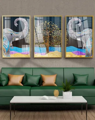 手绘奢华抽象大象珐琅彩装饰画图片