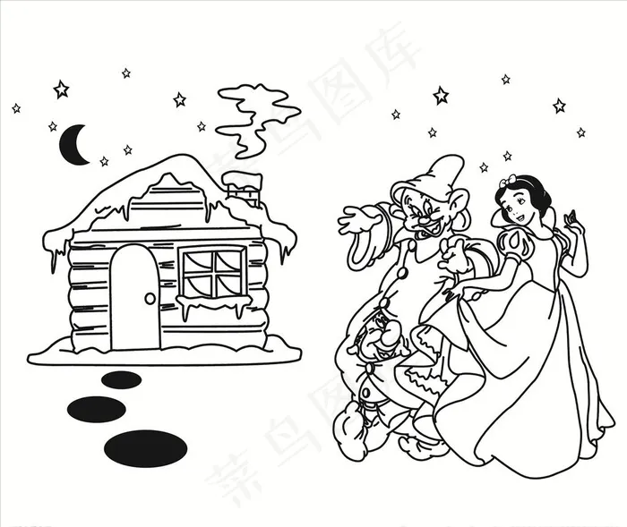 白雪公主和小矮人图片ai矢量模版下载