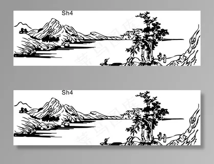 山水画雕刻矢量图硅藻泥图片