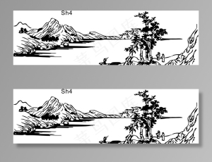 山水画雕刻矢量图硅藻泥图片