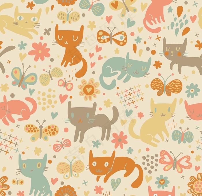 卡通小猫花纹图片