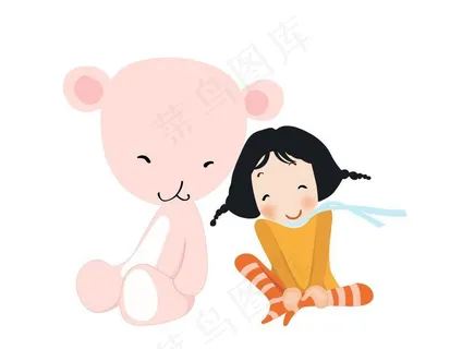 卡通女孩和小熊图片
