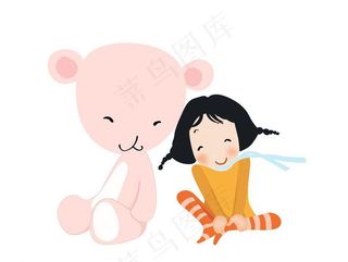 卡通女孩和小熊图片