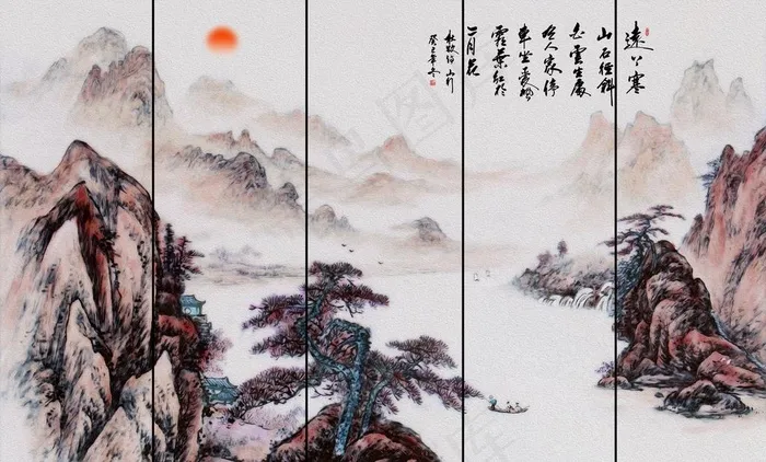 山水画图片(8501X5384(DPI:72))psd模版下载