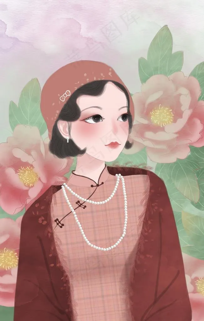国潮旗袍美人包装插画图片(3545X5315(DPI:300))psd模版下载