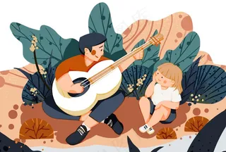 父亲节弹吉他人物清新插画素材图片