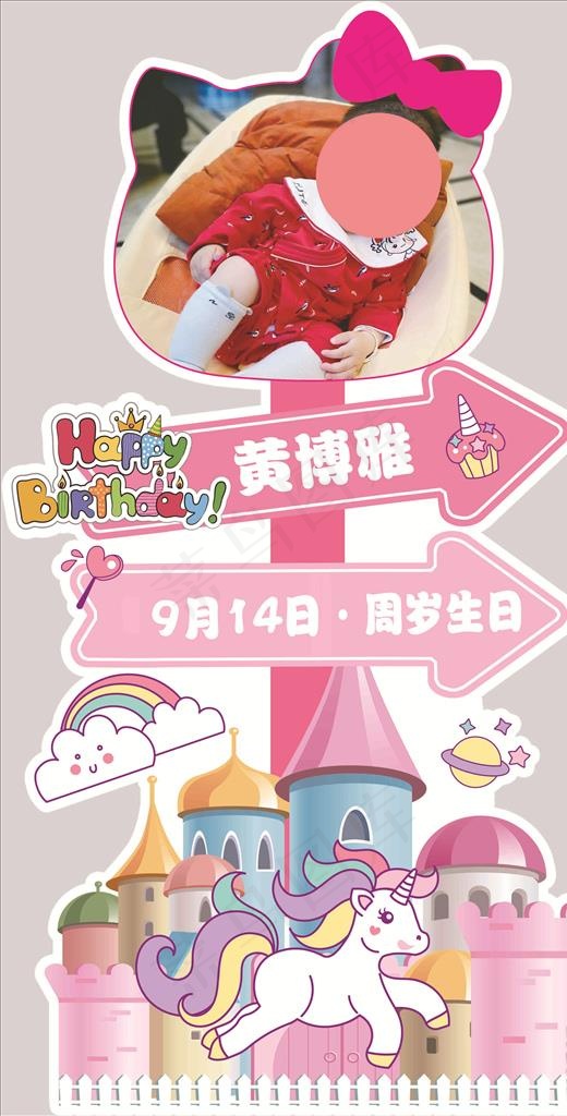 婴儿生日迎宾牌图片(2863X5315(DPI:150))psd模版下载